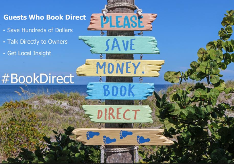 Image of beach sign encouraging #BookDirect