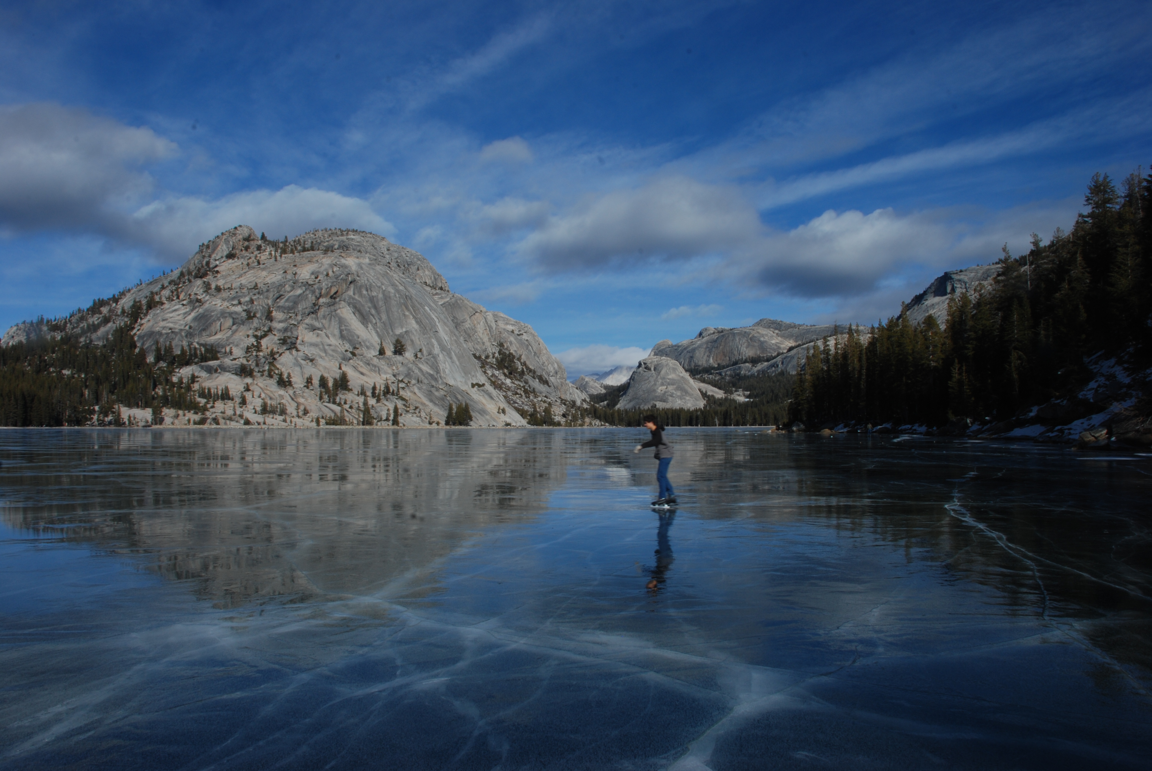 Image of an ice skater on Tenaya Lake