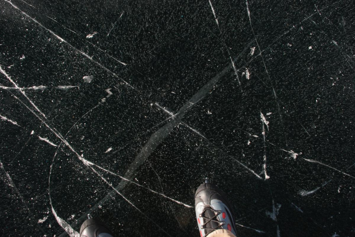 Frozen ice with skate marks